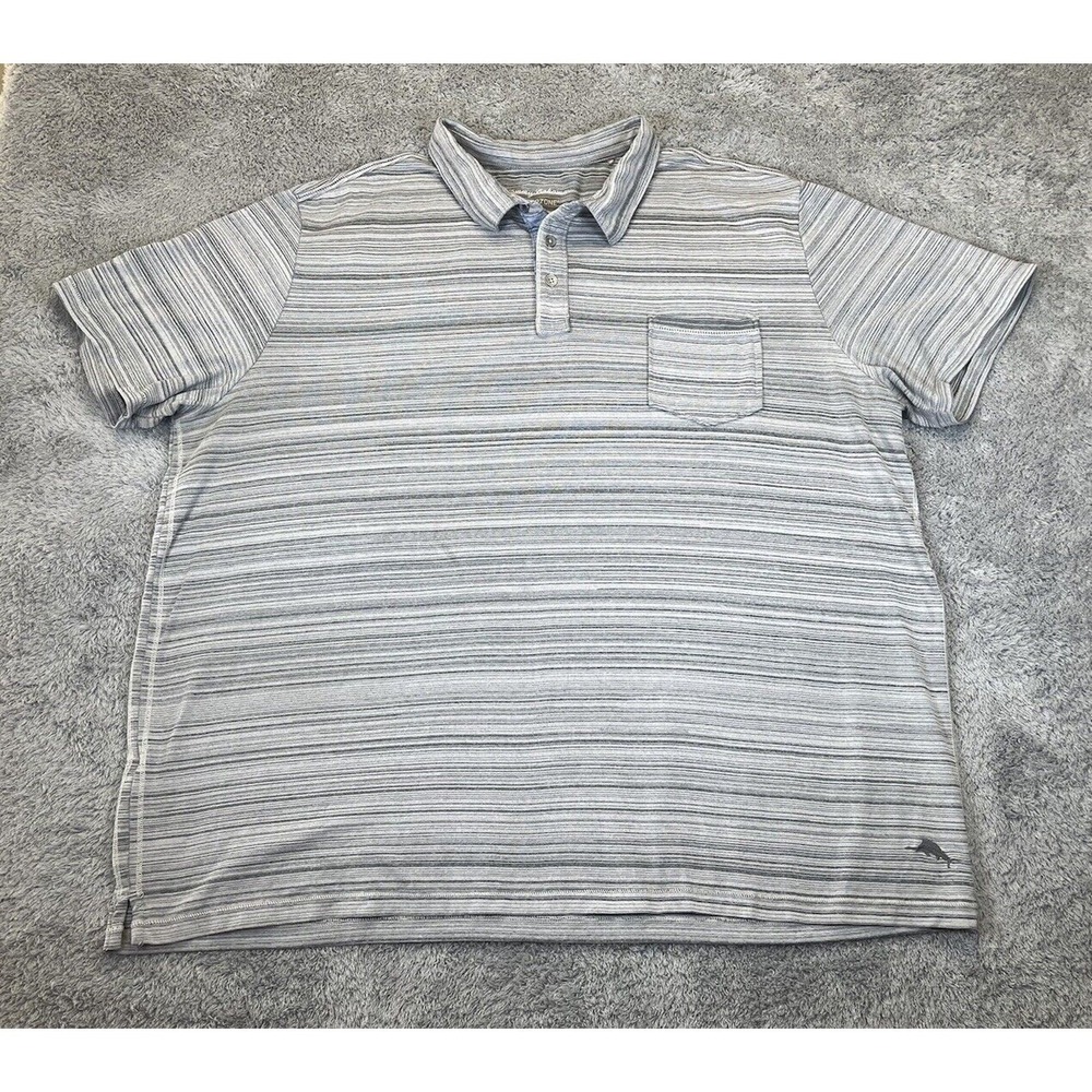Tommy Bahama IslandZone Mens XXXL Grey Striped Short Sleeve Polo Shirt Pocket